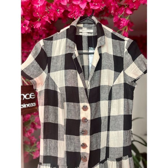 NWT Urban Outfitters Natalie Checkered Print Linen Midi Dress - Size XS - Picture 5 of 14